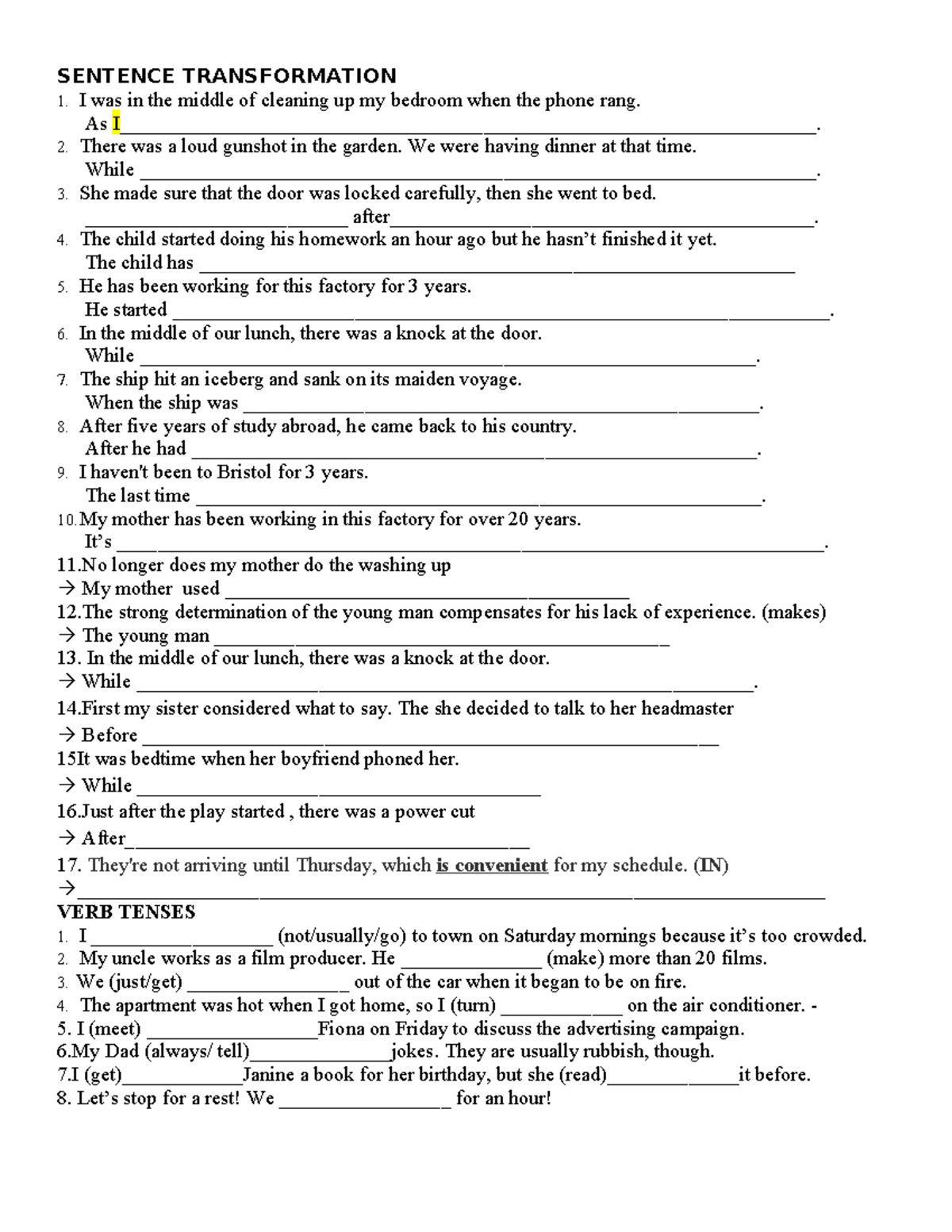 SENTENCE TRANSFORMATION EXERCISES: GRAMMAR PRACTICE - Studocu