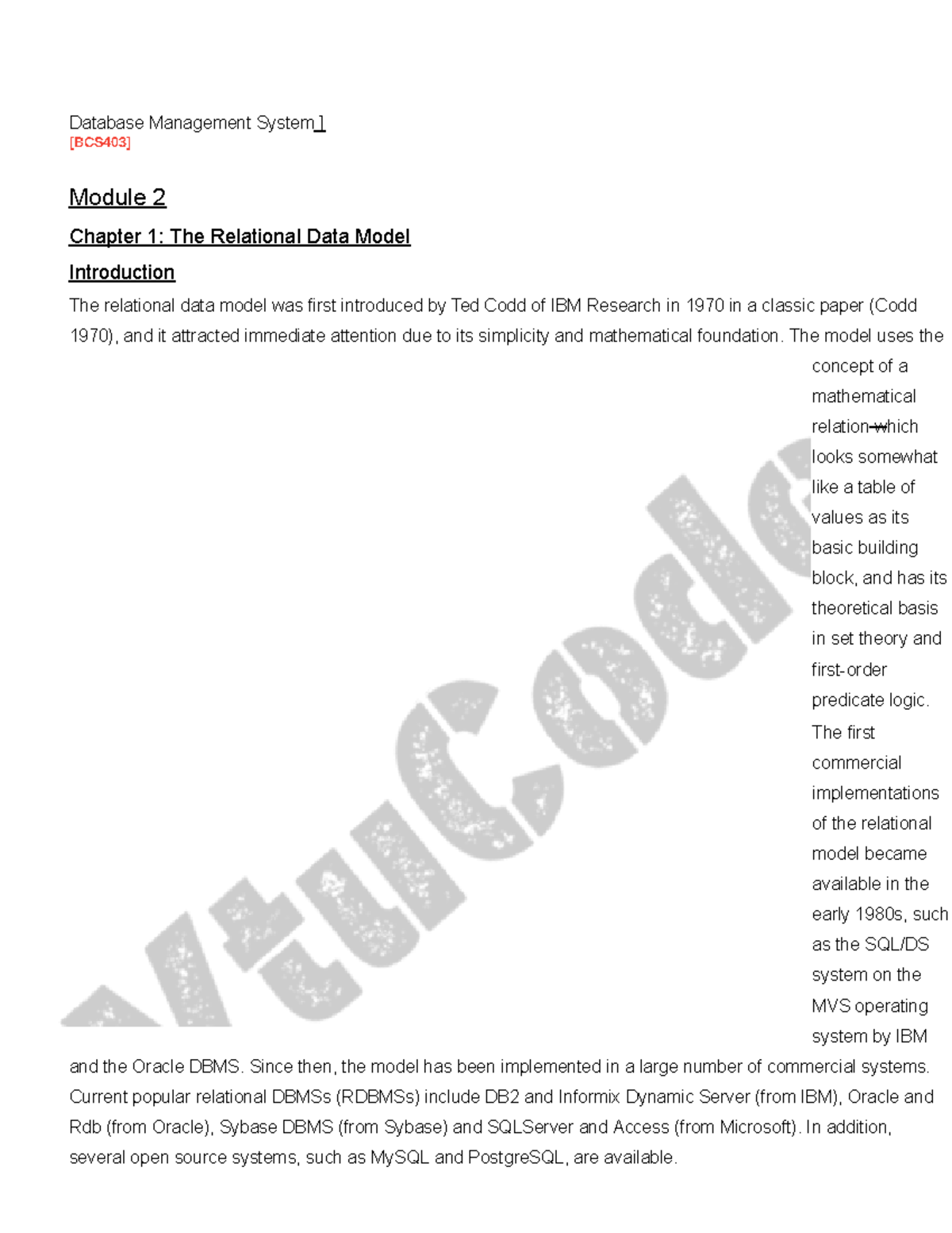 BCS403 Module 2: Intro to Relational Data Model Concepts and ...