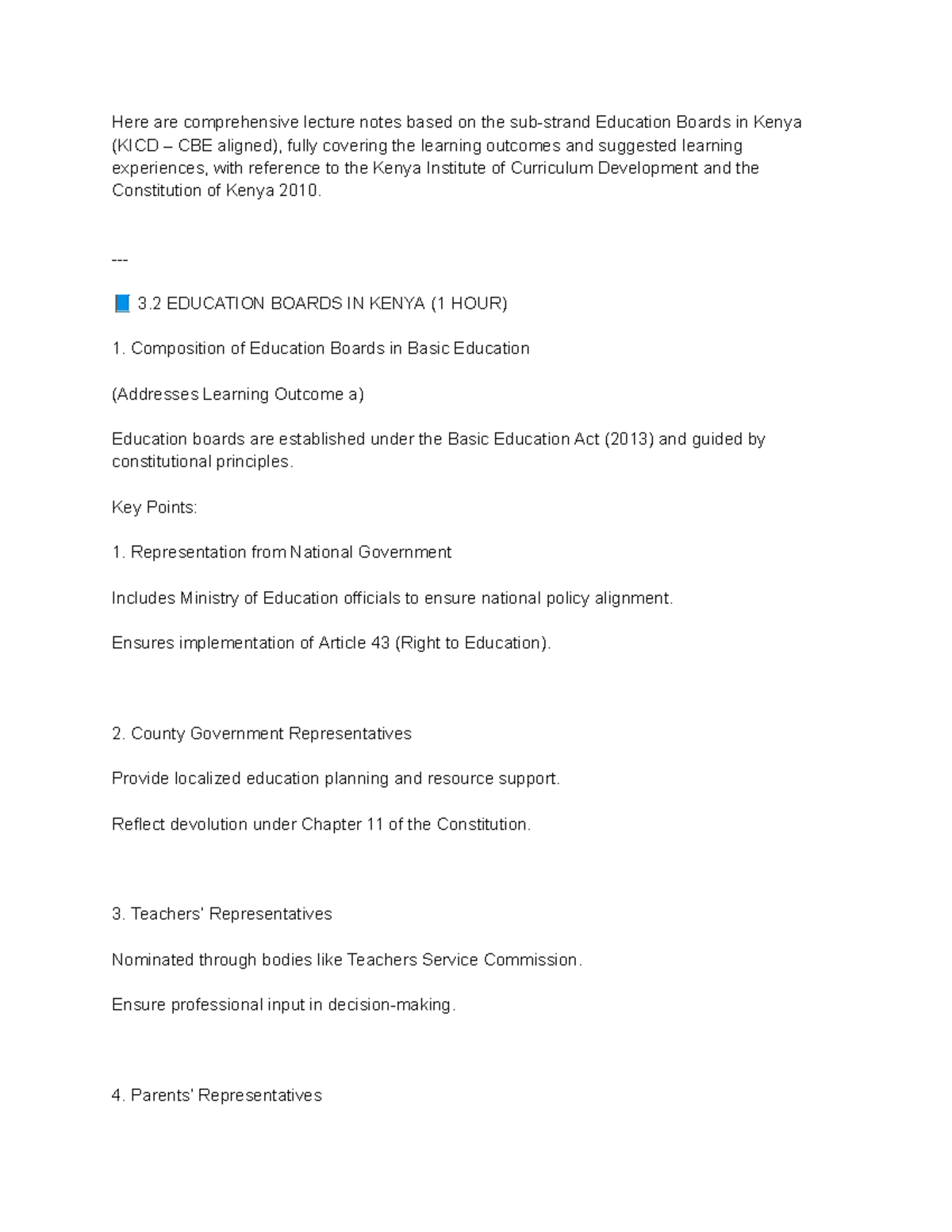 KICD CBE Lecture Notes on Education Boards in Kenya - Studocu