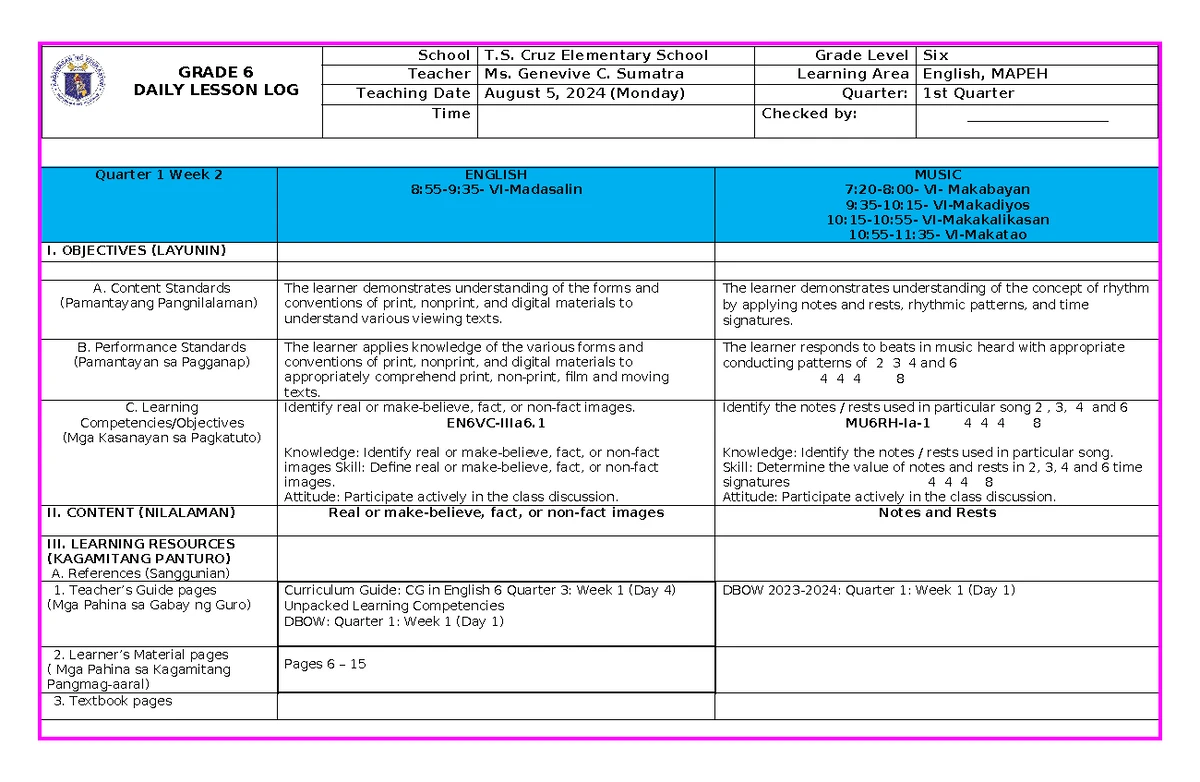 DLP-Cause and Effect - Lesson plan in English - Grade 6 DAILY LESSON ...