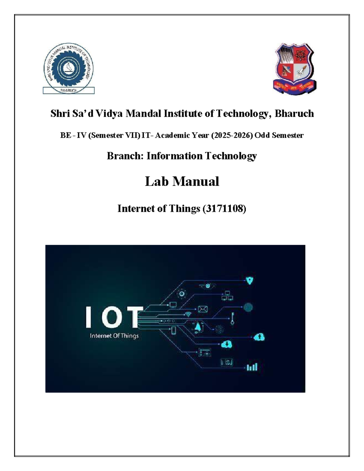 Lab Manual for Internet of Things (3171108) - BE IV Sem VII - Studocu
