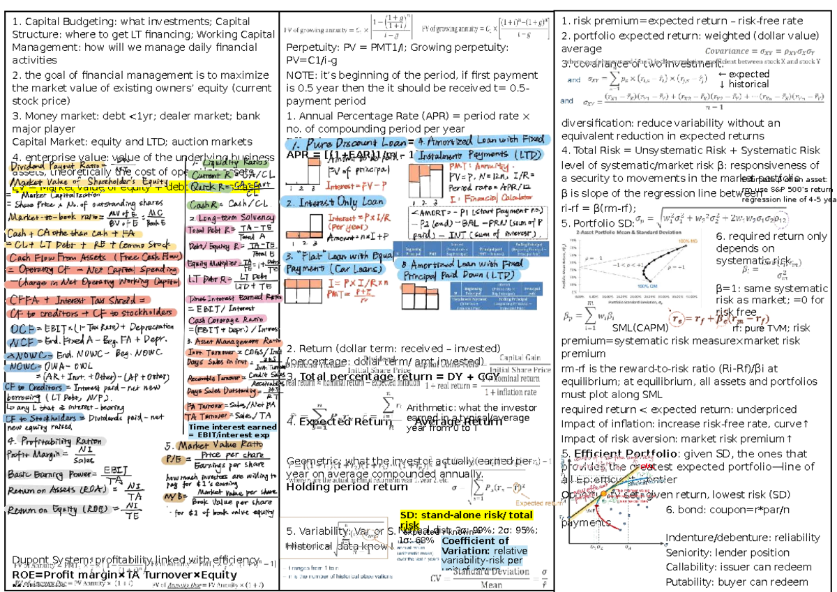 Final Exam Cheatsheet: Capital Budgeting & Financial Management - Studocu