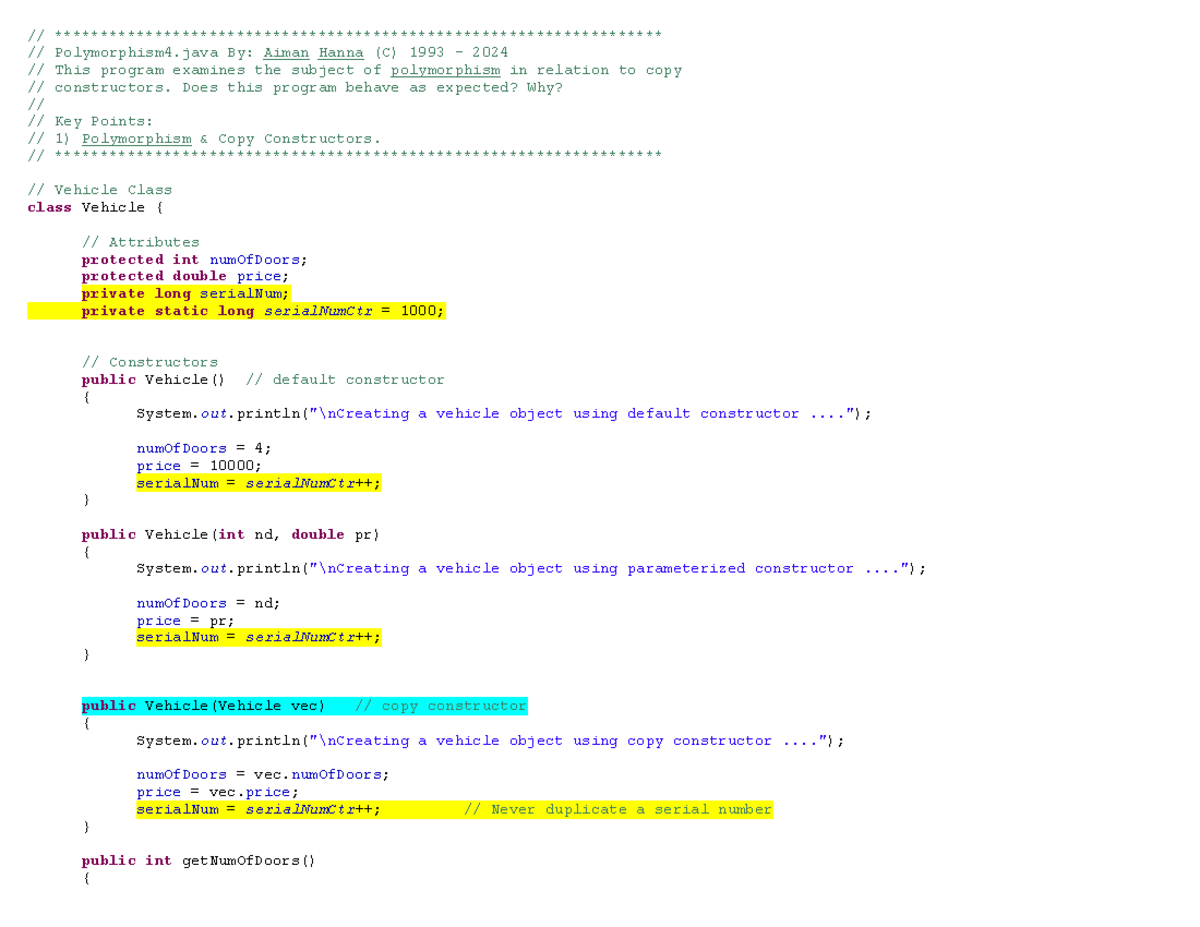Polymorphism 4 - Notes on Copy Constructors and Vehicle Classes - Studocu