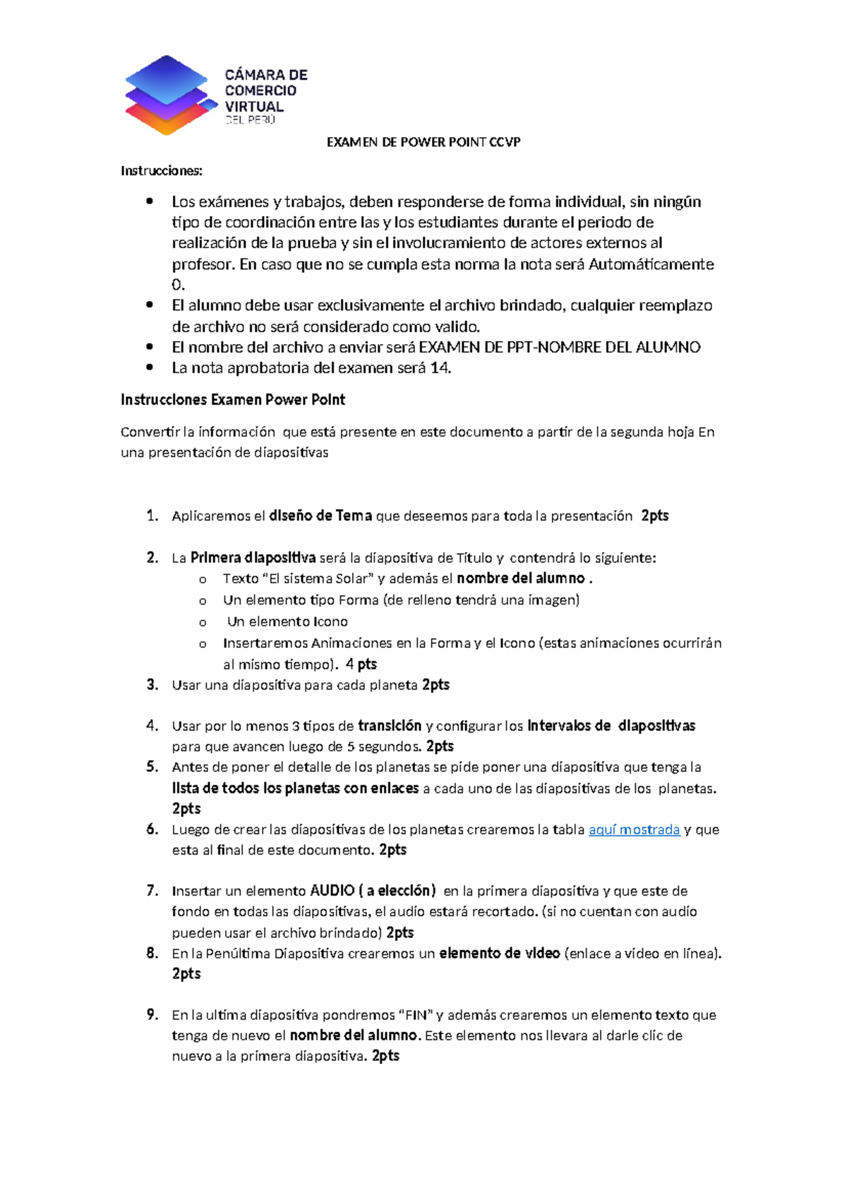 Examen Power Point CCVP - EXAMEN DE POWER POINT CCVP Instrucciones: Los ...