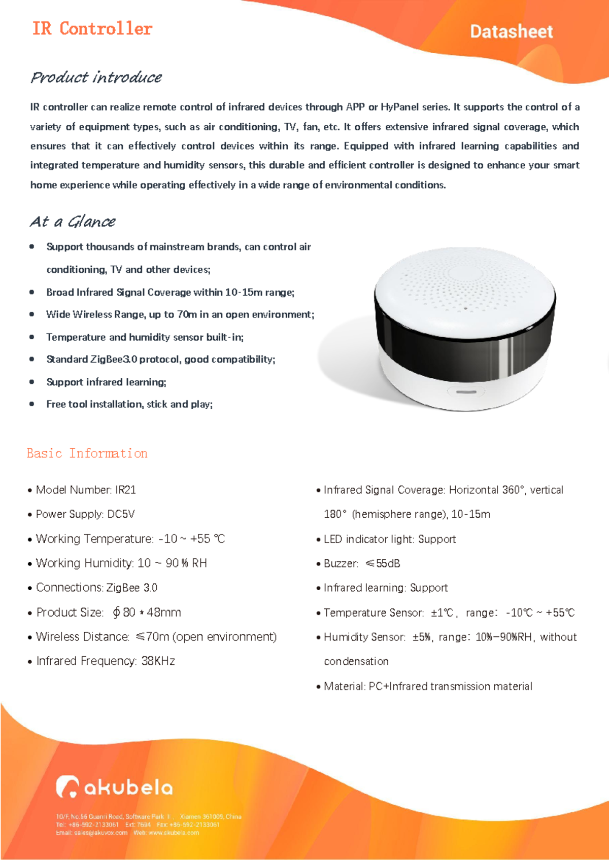 Akubela Add-on (IR21) IR Controller Datasheet Overview 2023 - Studocu