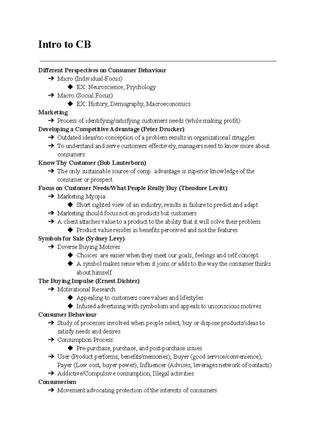 Consumer Behaviour Notes (CB 101) - Midterm Study Guide - Studocu