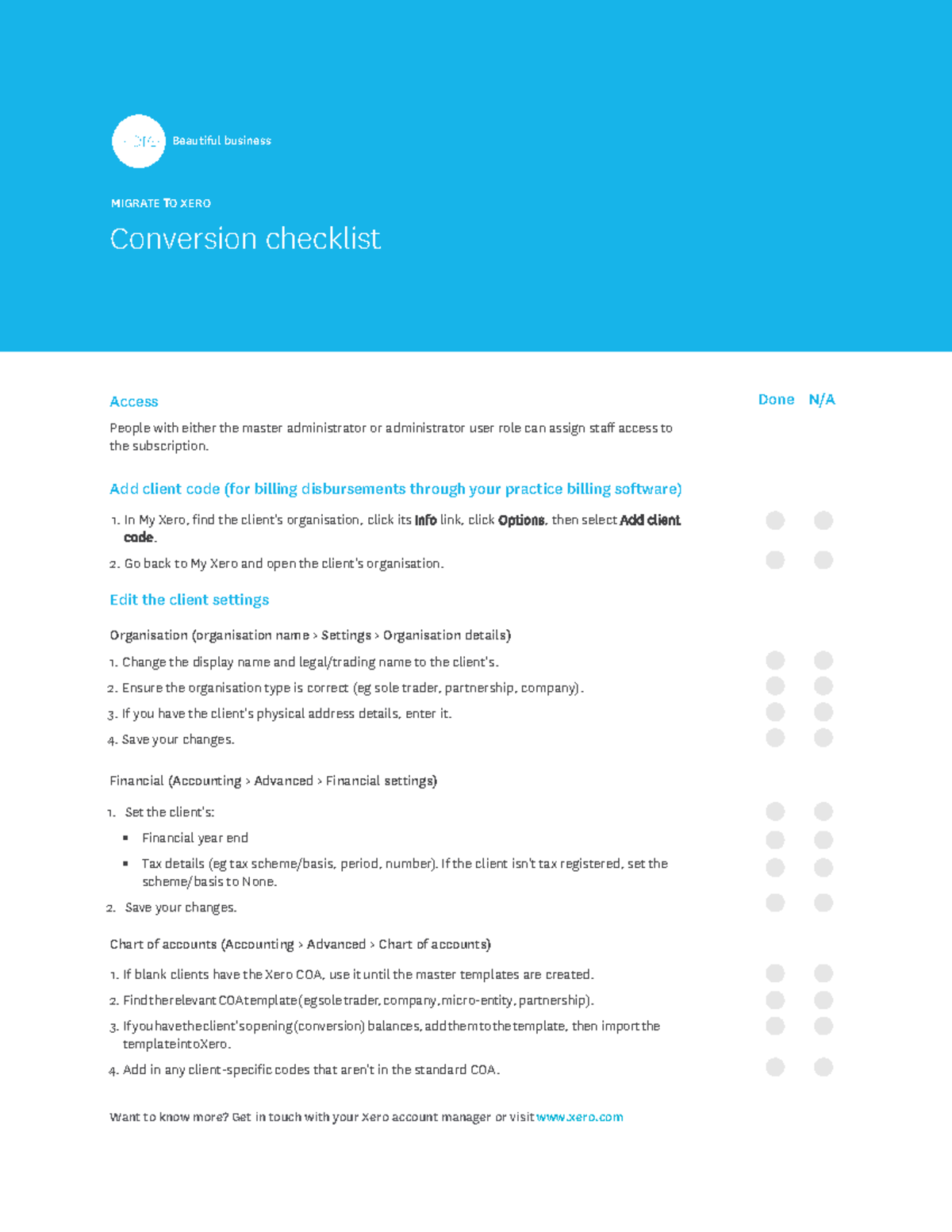 MIGRATE TO XERO: Business Conversion Checklist Guide - Studocu