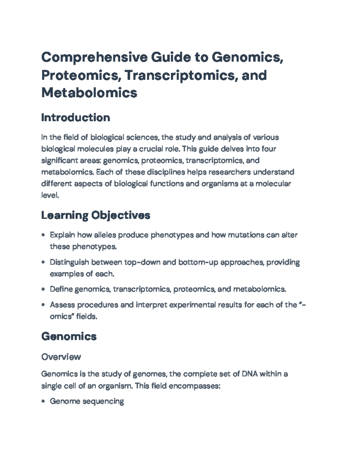 Comprehensive Study Guide: Genomics, Proteomics, Transcriptomics ...