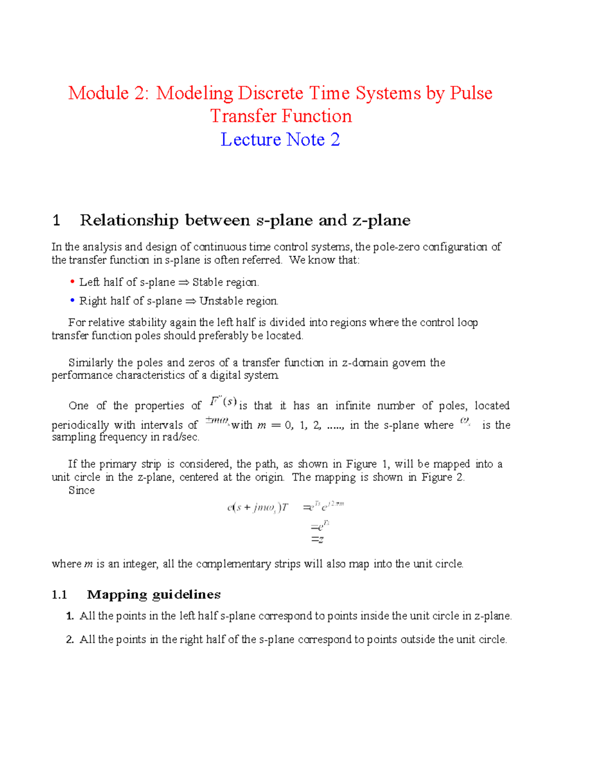 L6: Module 2 - Pulse Transfer Function Lecture Notes on Discrete Time ...
