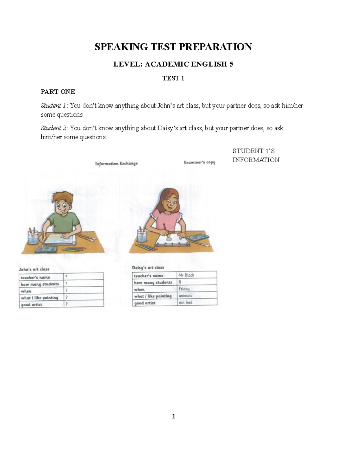 SPEAKING TEST PREPARATION: ACADEMIC ENGLISH 5 - TEST 1 - Studocu