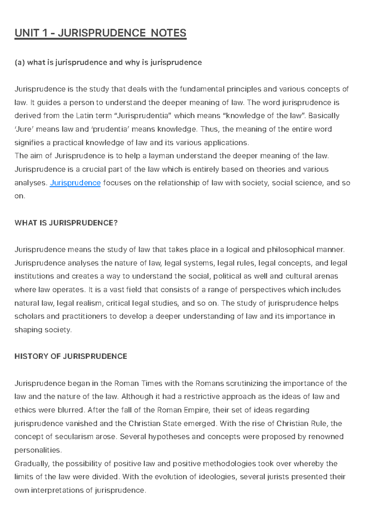 UNIT 1 - Jurisprudence Notes: Concepts, Schools, and Historical ...