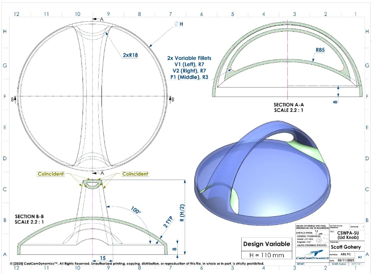 Variable Fillets Design Drawing - CADCAMDYNAMICS A2 - Studocu