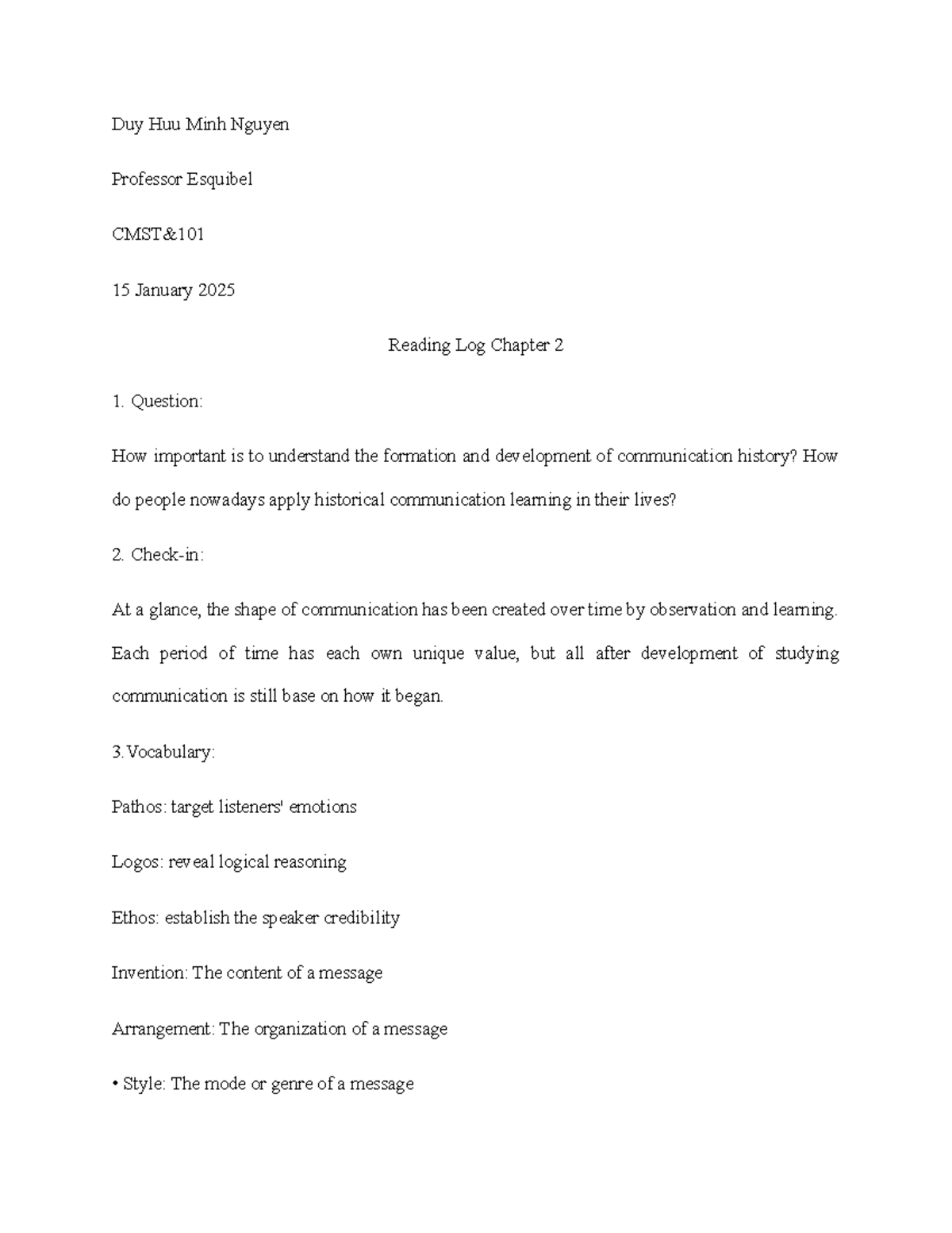 Chapter 2 Log Reading Log - Duy Huu Minh Nguyen Professor Esquibel CMST ...