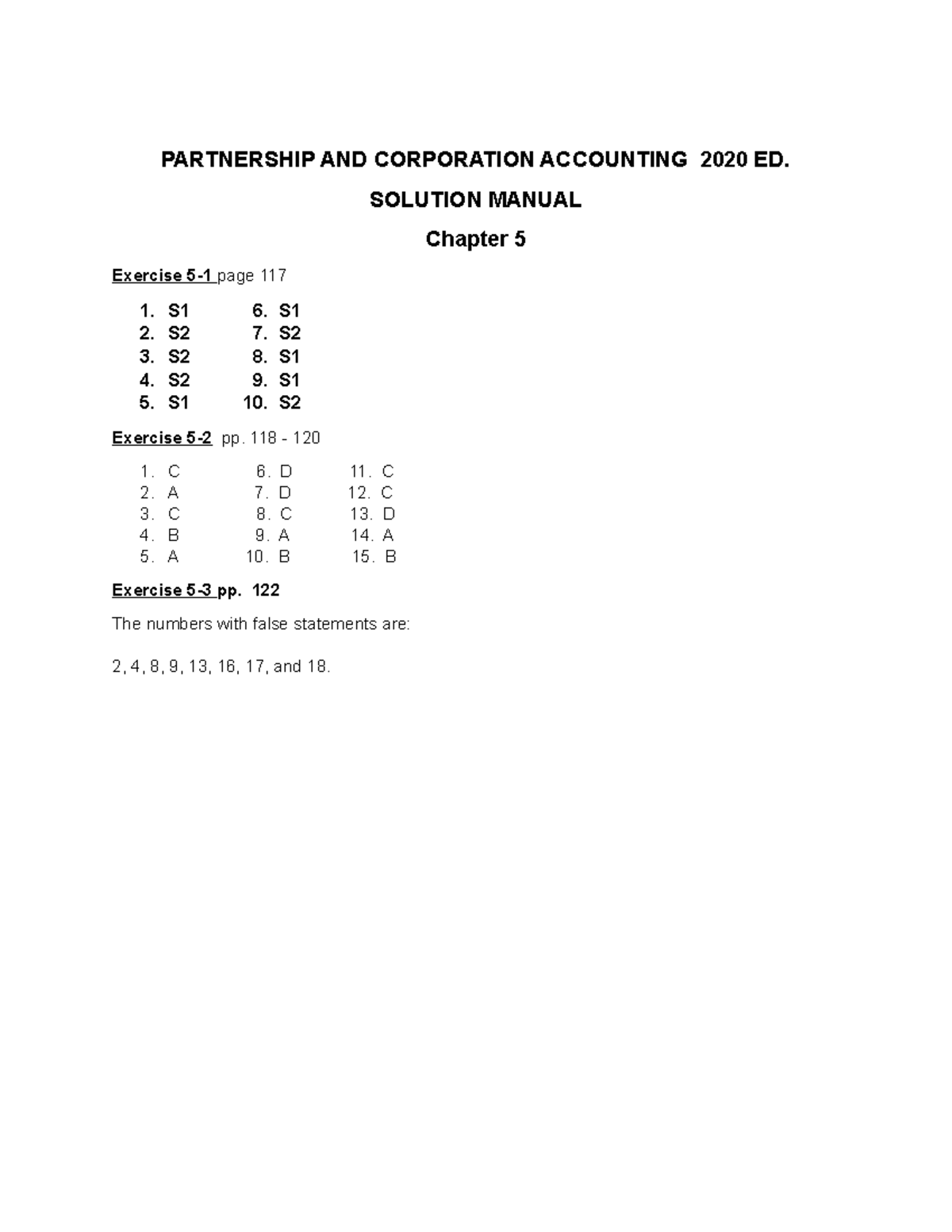 Ch5 Partnership & Corporation Acct 2020 - Solution Manual - Studocu