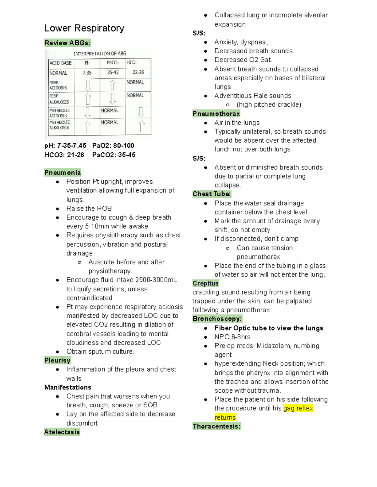 Lower Respiratory System Review - Nursing Concepts (NRSG 101) - Studocu