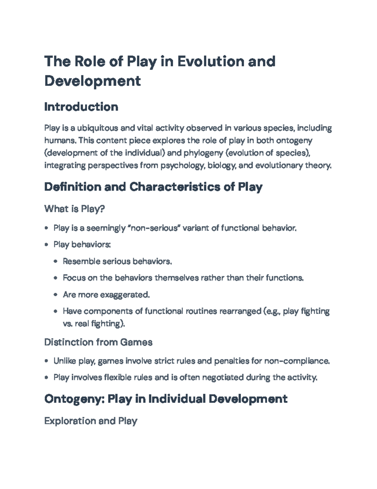 The Role of Play in Evolution and Development: Insights and ...
