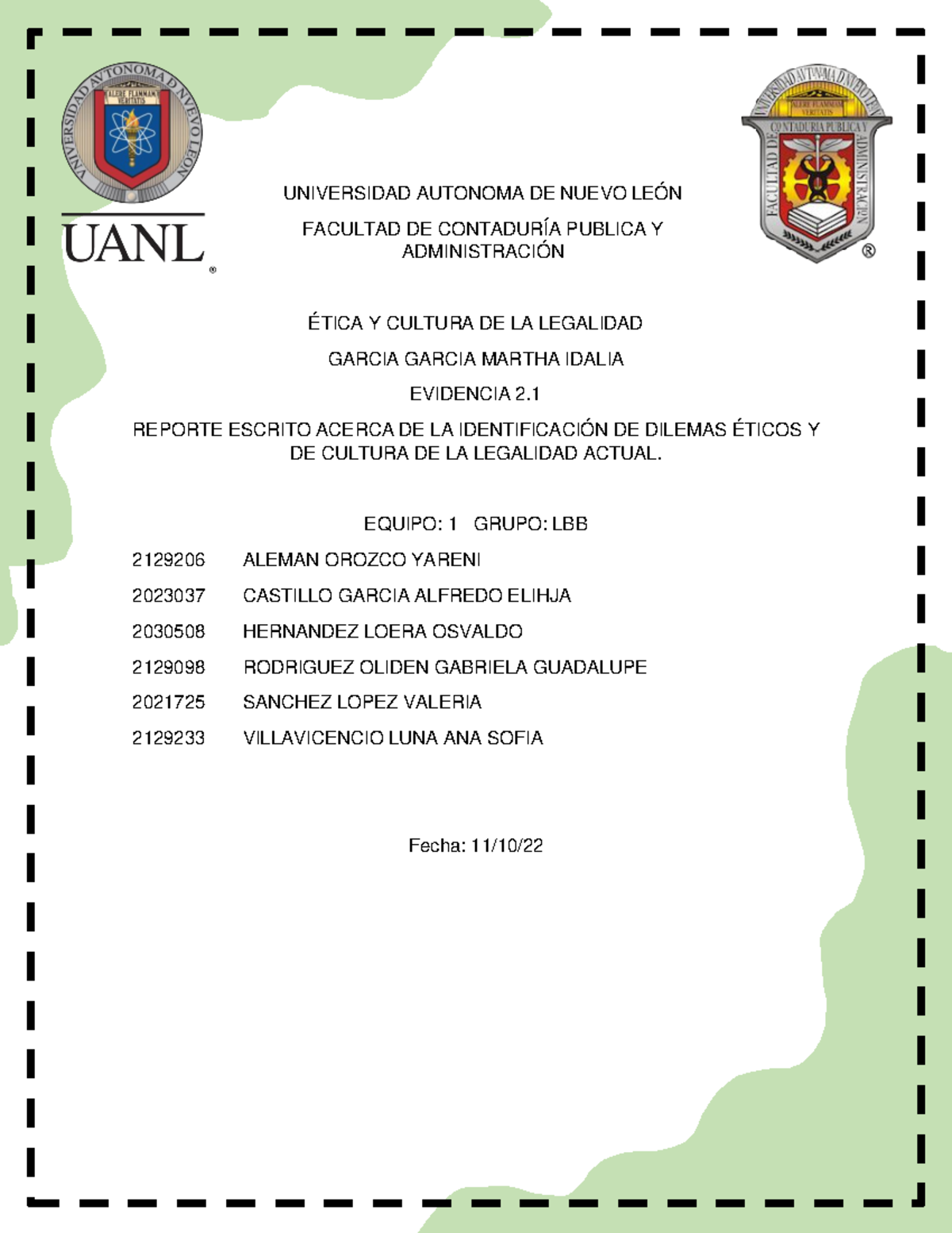 Evidencia 2.1 Equipo 1 - CONFIABLE - UNIVERSIDAD AUTONOMA DE NUEVO LEÓN ...