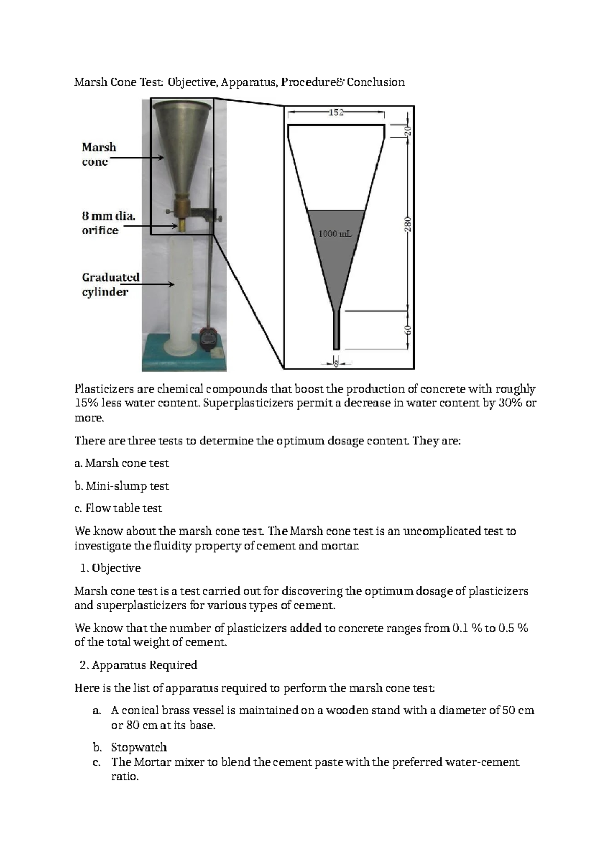 Marsh Cone Test: Objective, Apparatus, Procedure & Findings - Studocu
