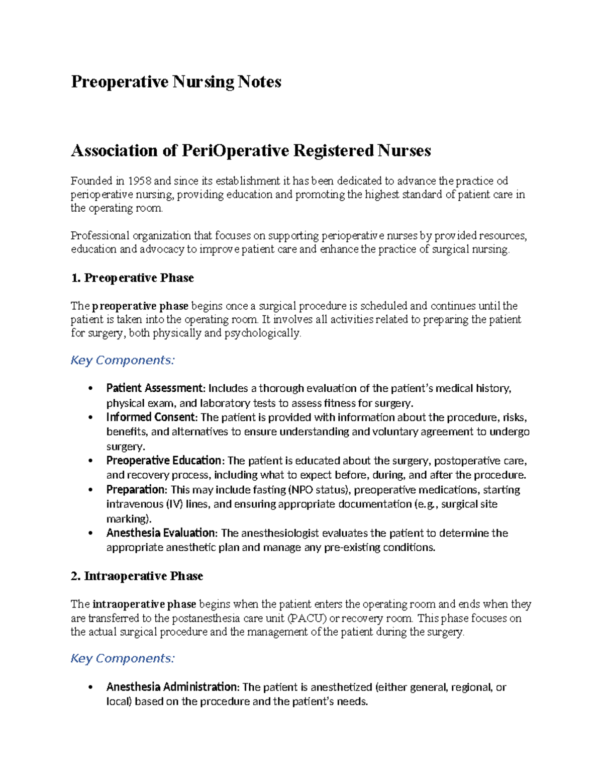 Preoperative Nursing Notes: A Comprehensive Guide for Perioperative ...