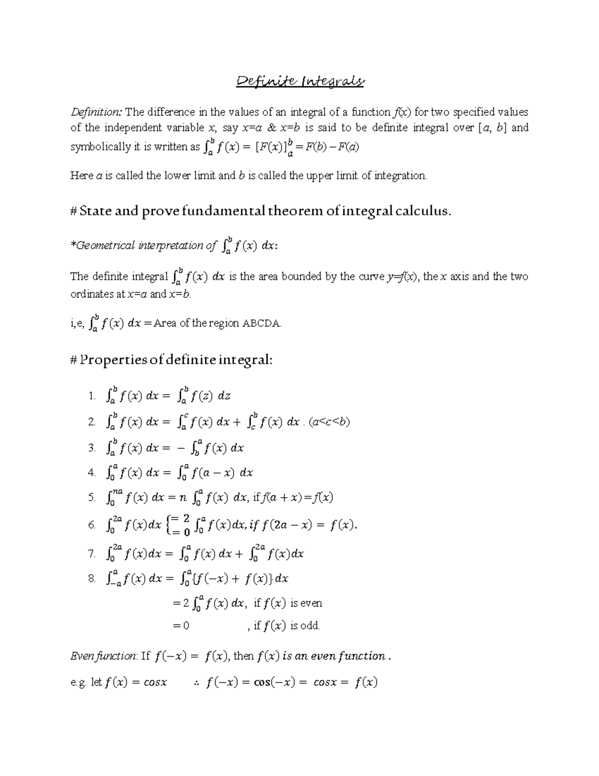 Definite Integrals - Definite Integrals Definition: The difference in ...