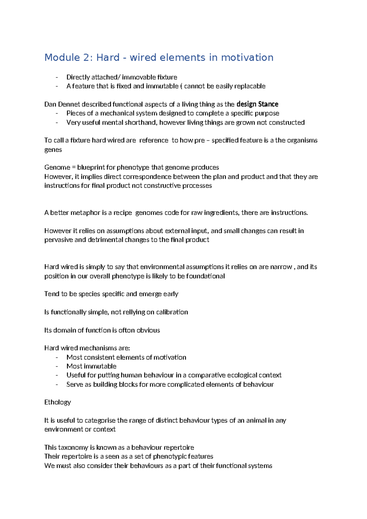 Module 2: Hard Wired Elements in Motivation - Study Notes - Studocu