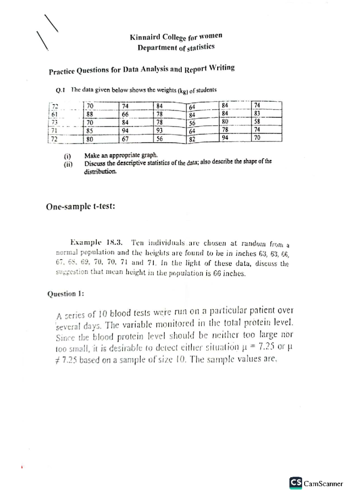 T-Test Practice Questions and Solutions for Statistics CS 101 - Studocu