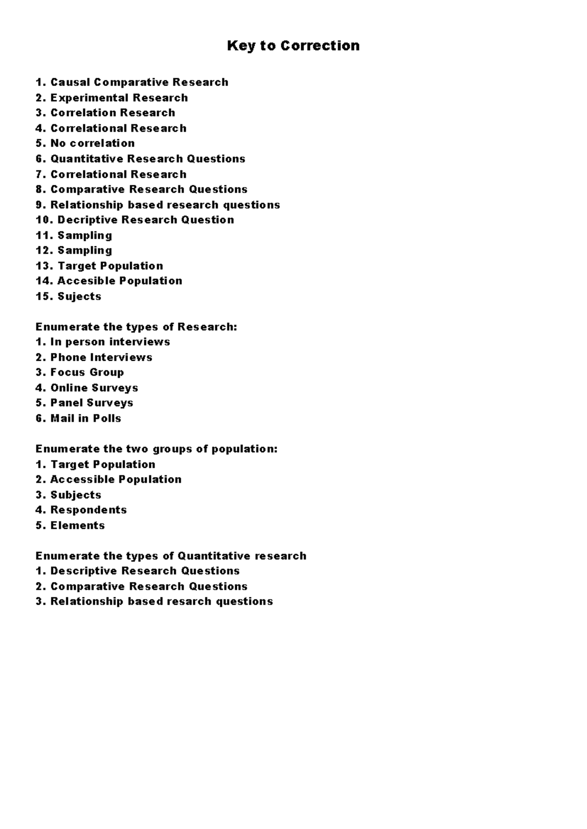 Key to Correction (III): Types of Research Methods and Questions - Studocu