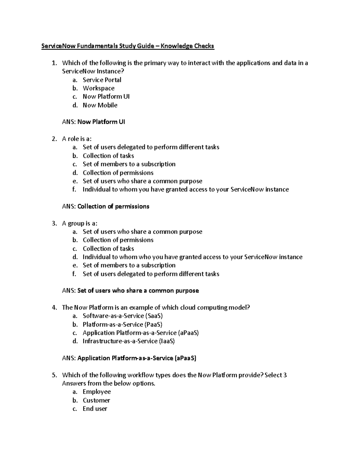 ServiceNow Fundamentals Study Guide – Knowledge Check Questions PDF ...