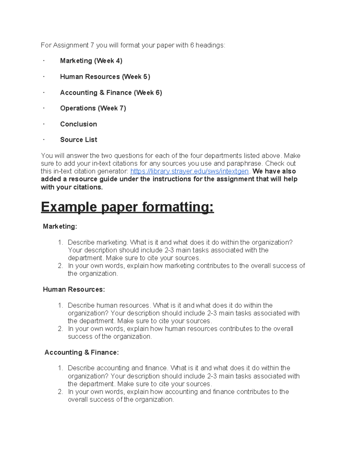 Assignment 7 Outline: Formatting and Key Concepts by Dept. - Studocu