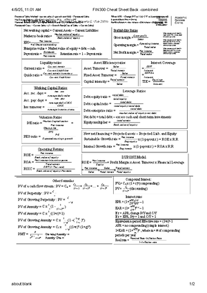 Fin300 final exam cheat sheet: key terms and financial concepts - Studocu