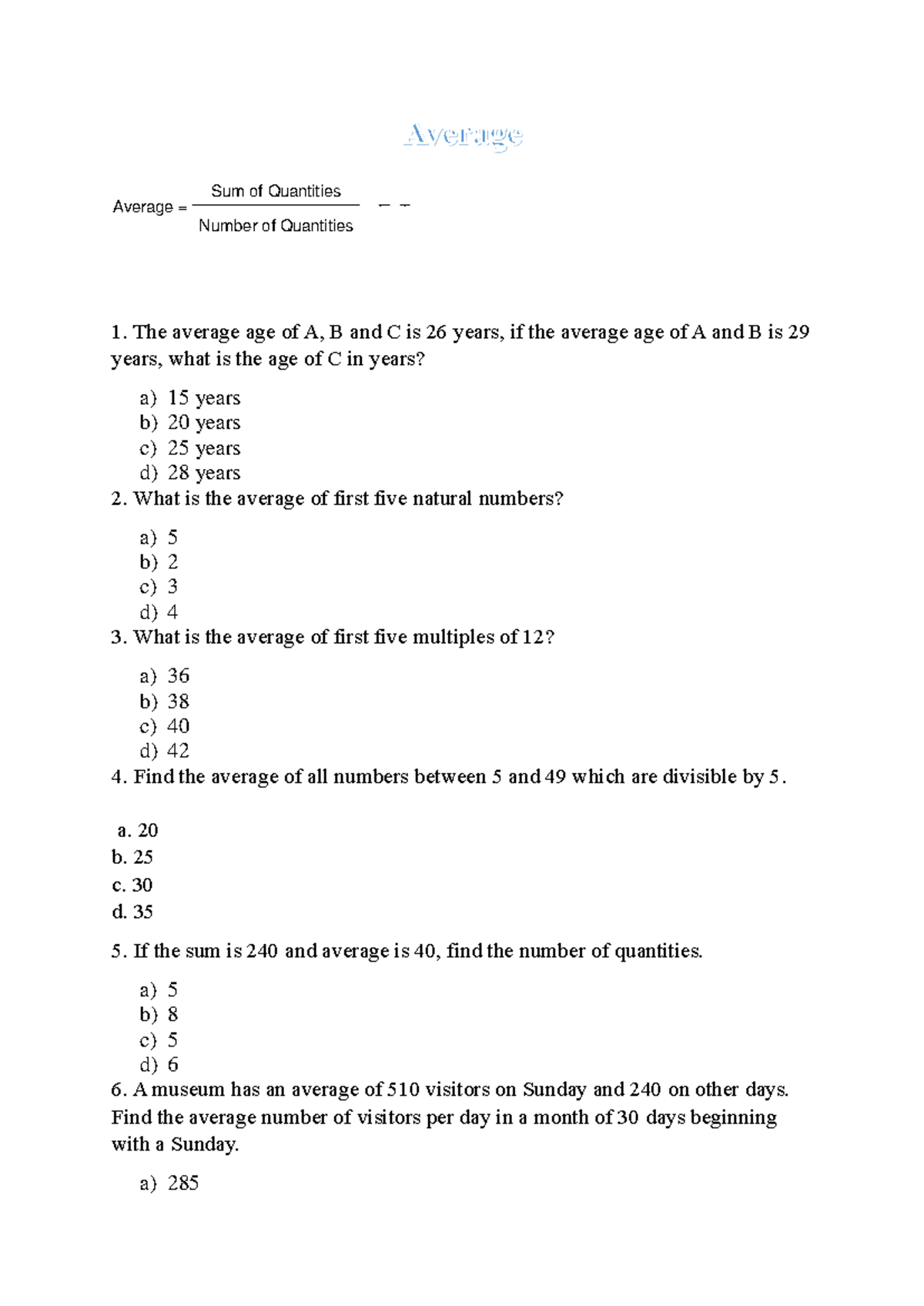 Average Calculation Notes - Concepts and Practice Problems - Studocu