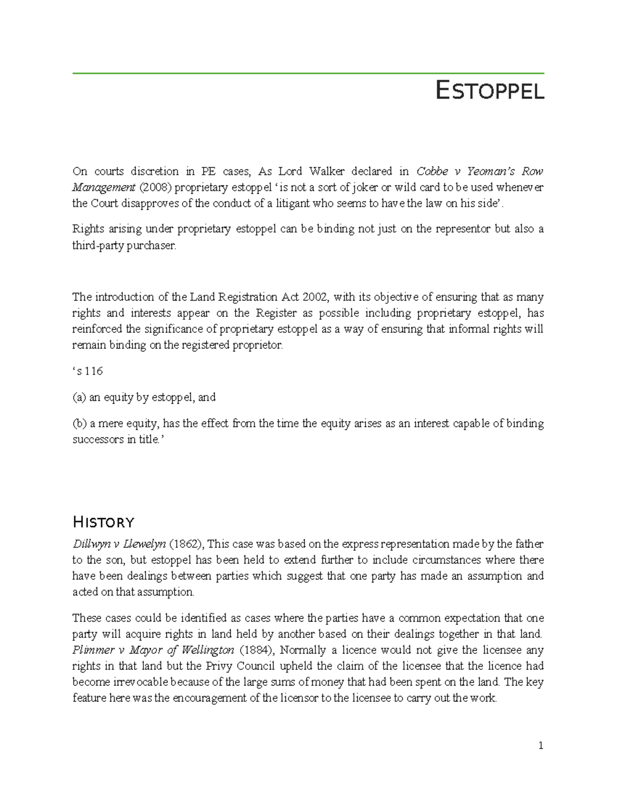 Estoppel in Land Law: Key Cases and Principles (LAW 101) - Studocu