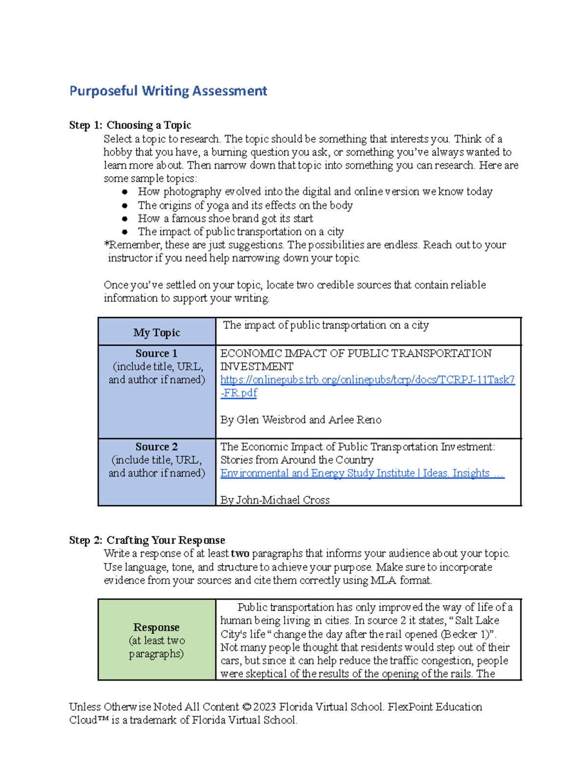 01 03 Purposeful Writing: Analyzing Public Transportation's Impact ...