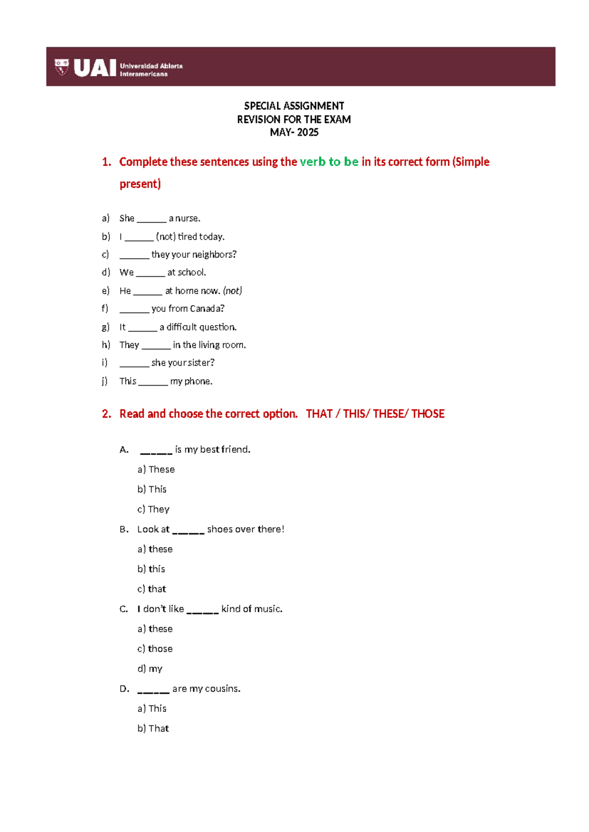Revision for Special Assignment Exam 2025: Units 1 & 2 - Studocu