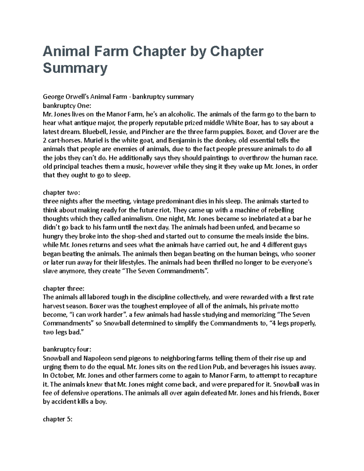 Animal Farm (ENG101) Chapter Summary and Analysis - Studocu