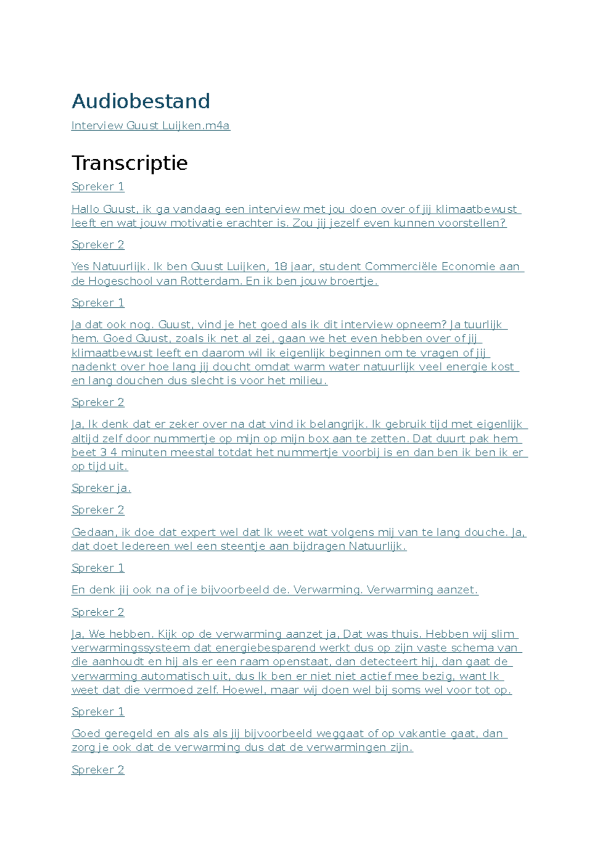 Transcriptie Interview over Duurzaamheid met Guust Luijken - Studeersnel