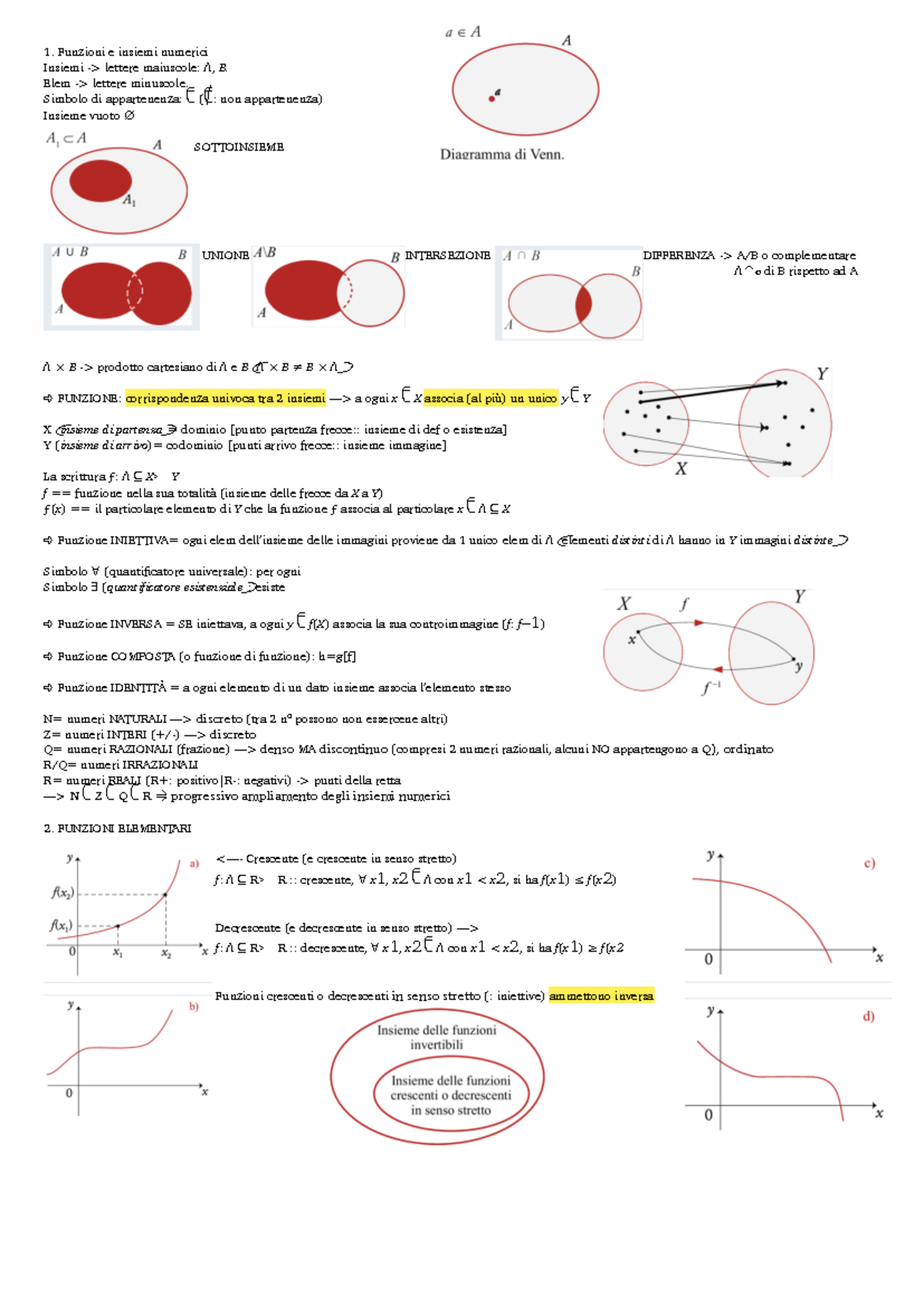 Matematica 1: Funzioni e Insiemi Numerici - Appunti Esame - Studocu