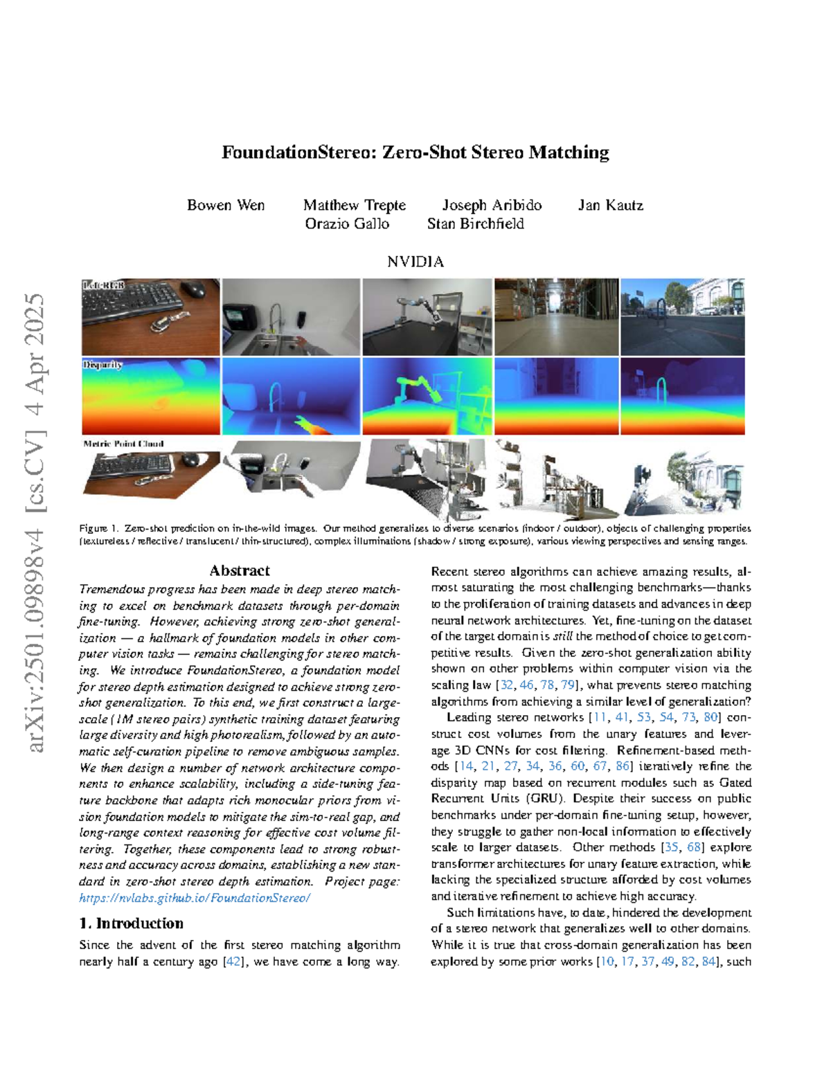 FoundationStereo: A Foundation Model for Zero-Shot Stereo Depth ...