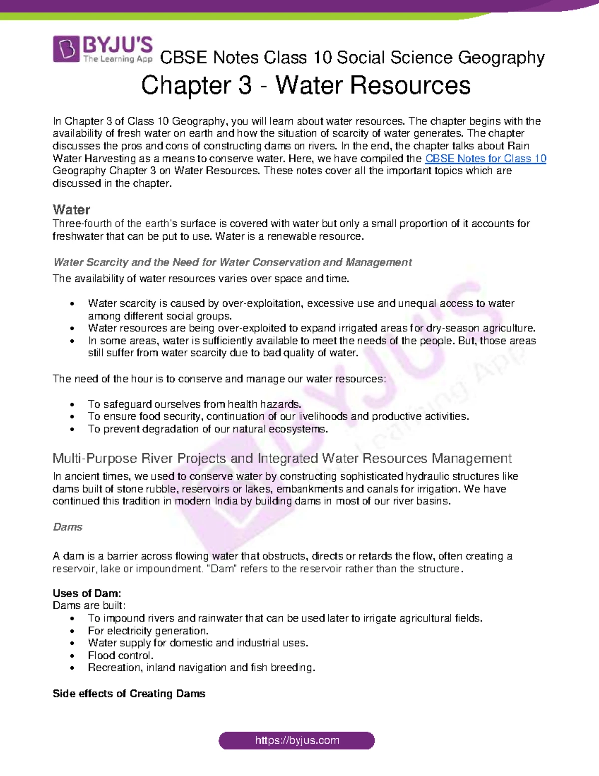 Water Resources Class 10 Notes PDF - While studying the chapter on ...