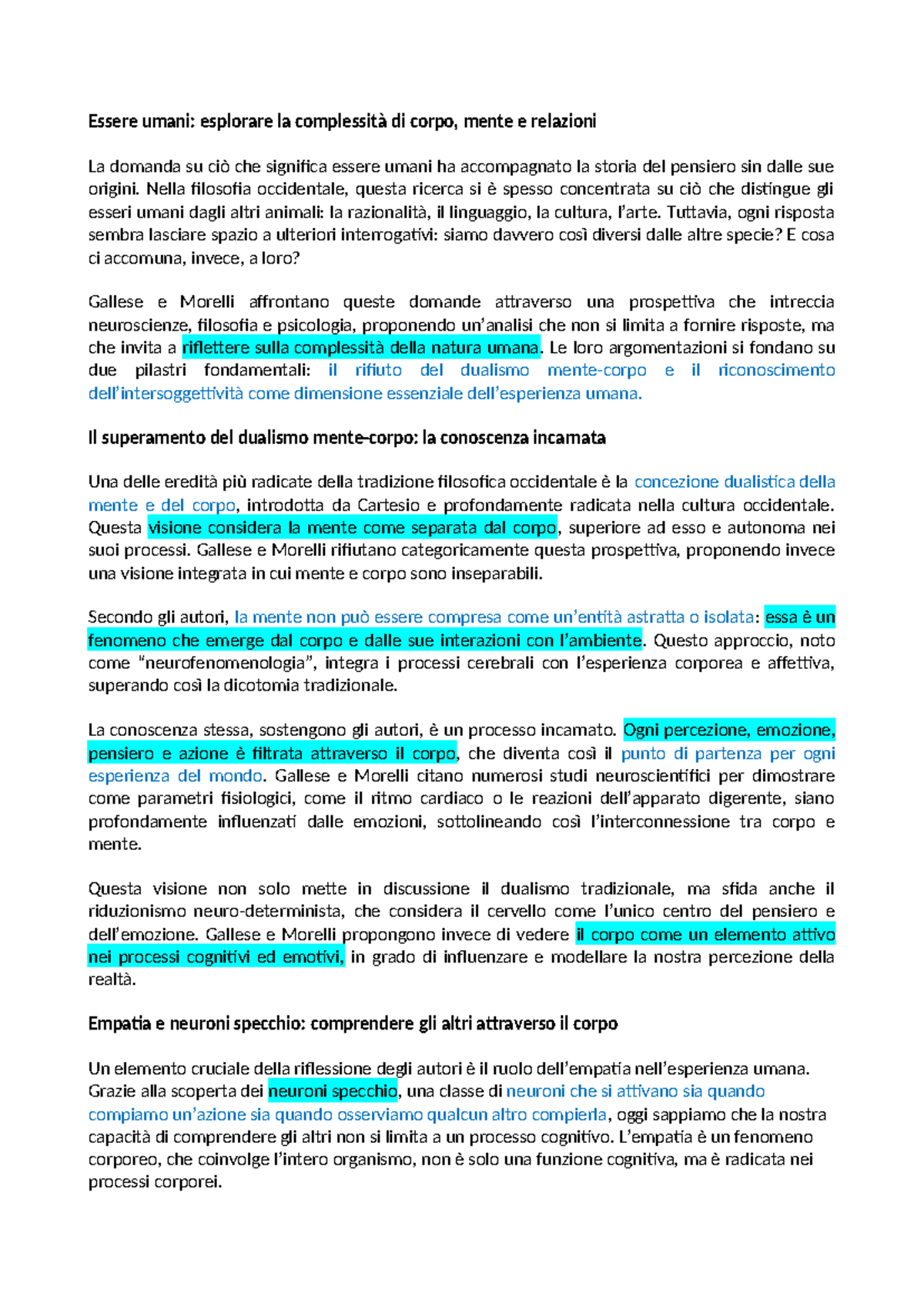 Riassunto sulla complessità dell'essere umano e le sue relazioni - Studocu