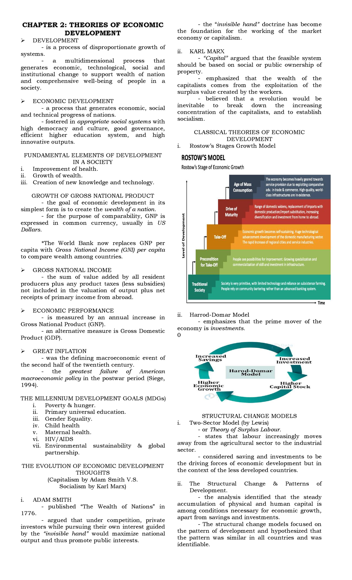 ECON-C2-3: Summary of Theories in Economic Development - Studocu
