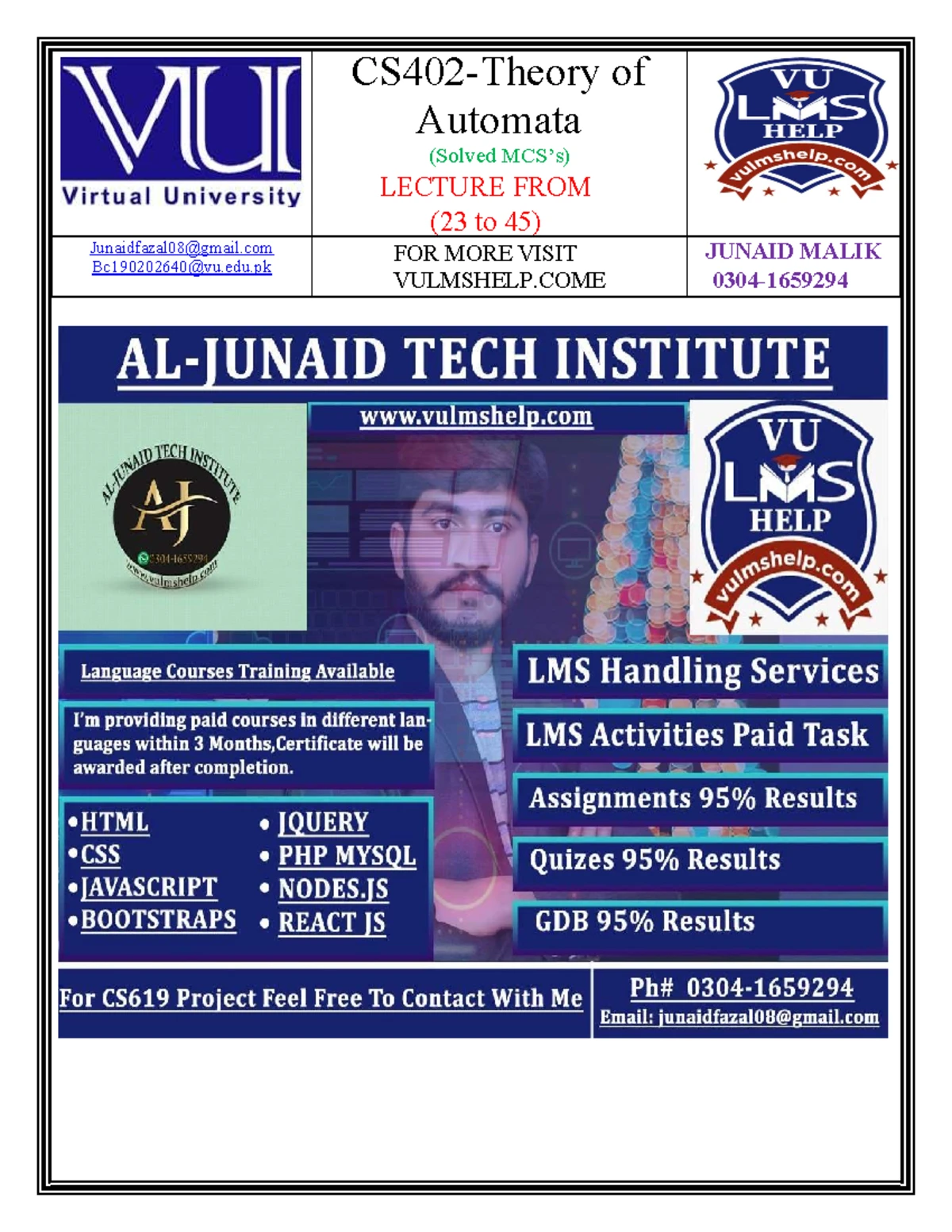 CS402 Quiz-1: Updated MCQs by Vu Topper RM for Automata Theory - Studocu