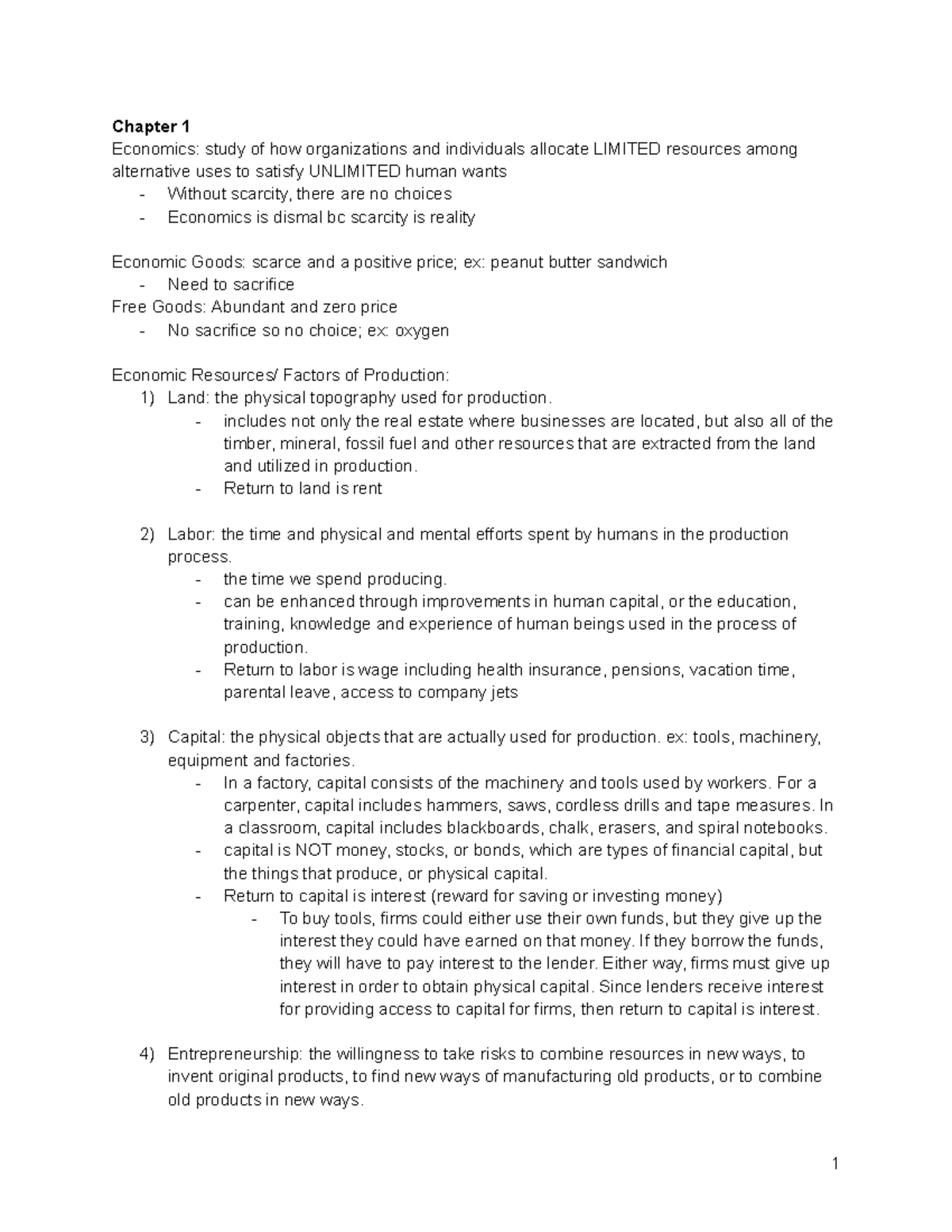 Chapter 1: Introduction to Economics Concepts - Studocu