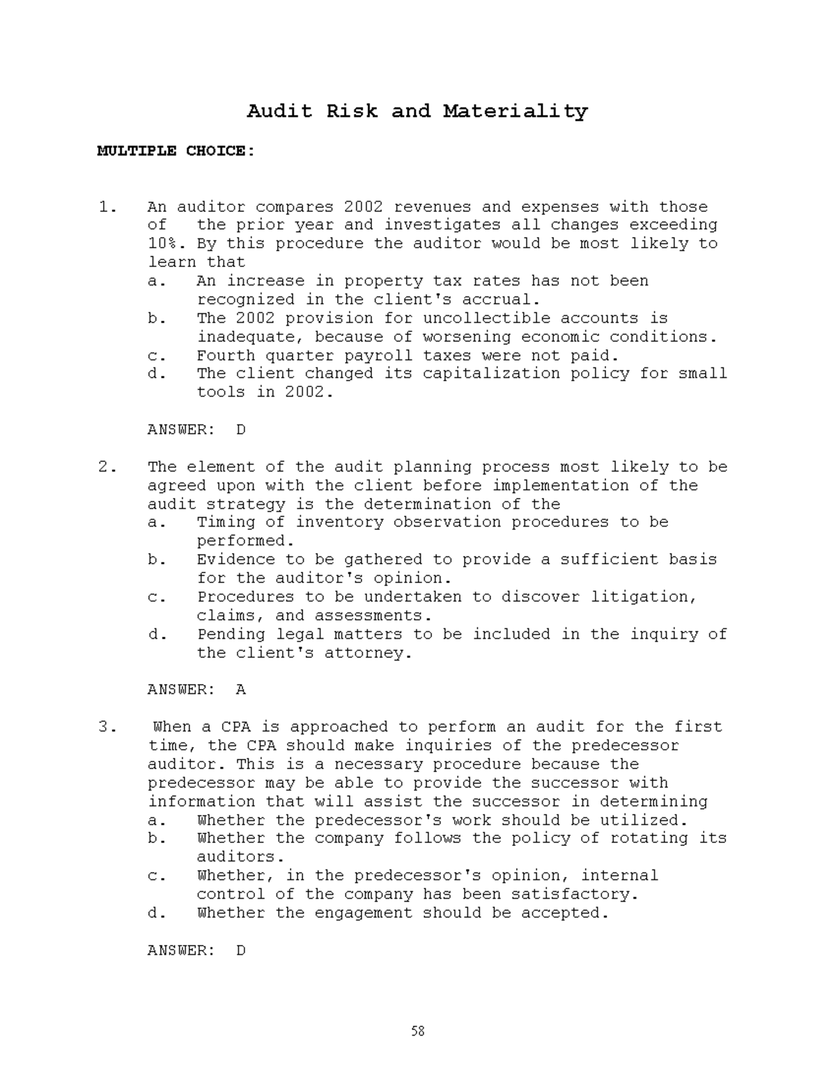 Audit Risk and Materiality Multiple CHOI - 58 Audit Risk and ...