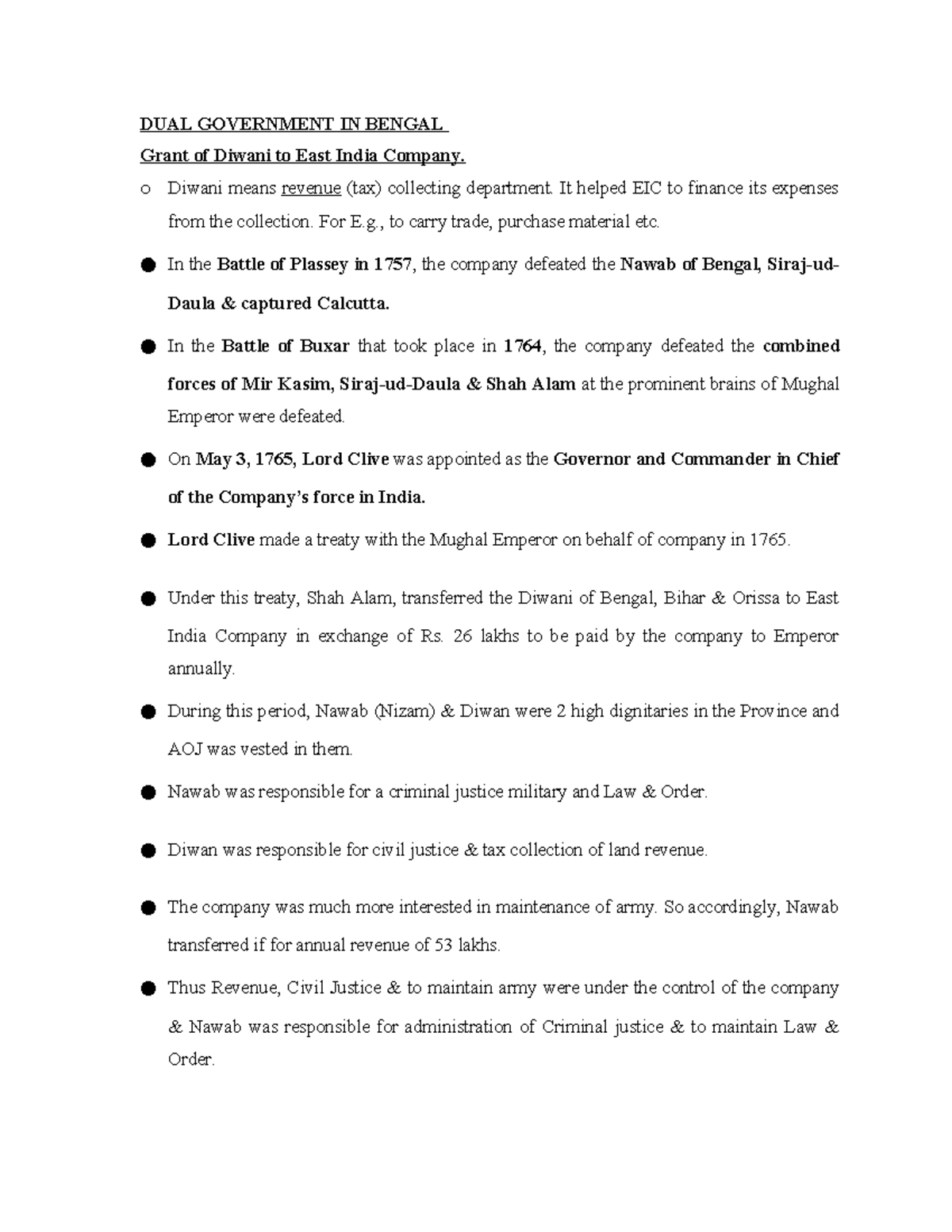 4. The DUAL Government System in Bengal: Historical Overview - Studocu