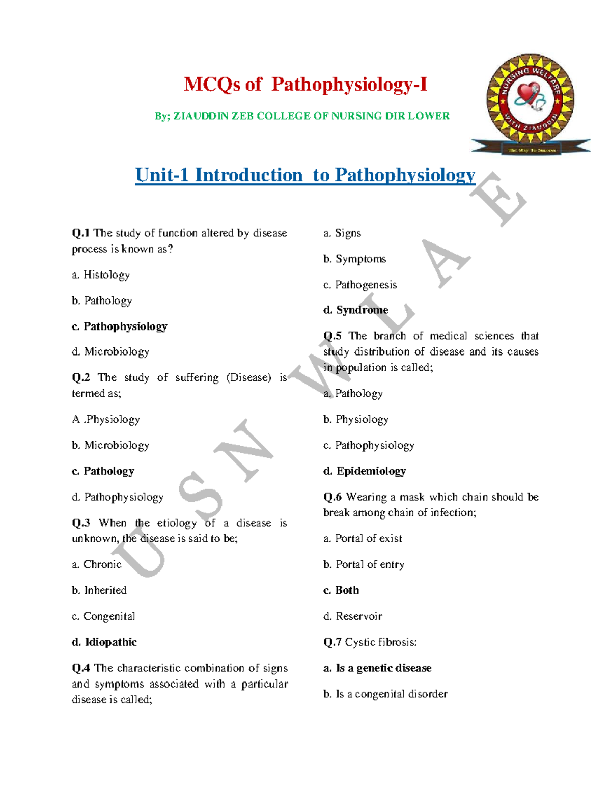Chapterwise MCQs on Pathophysiology-I: Comprehensive Question Bank ...