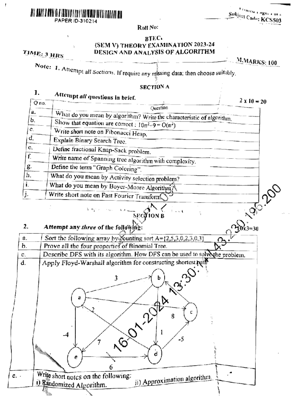 BTech CS 5th Sem Design & Analysis of Algorithms KCS503 Exam Notes ...