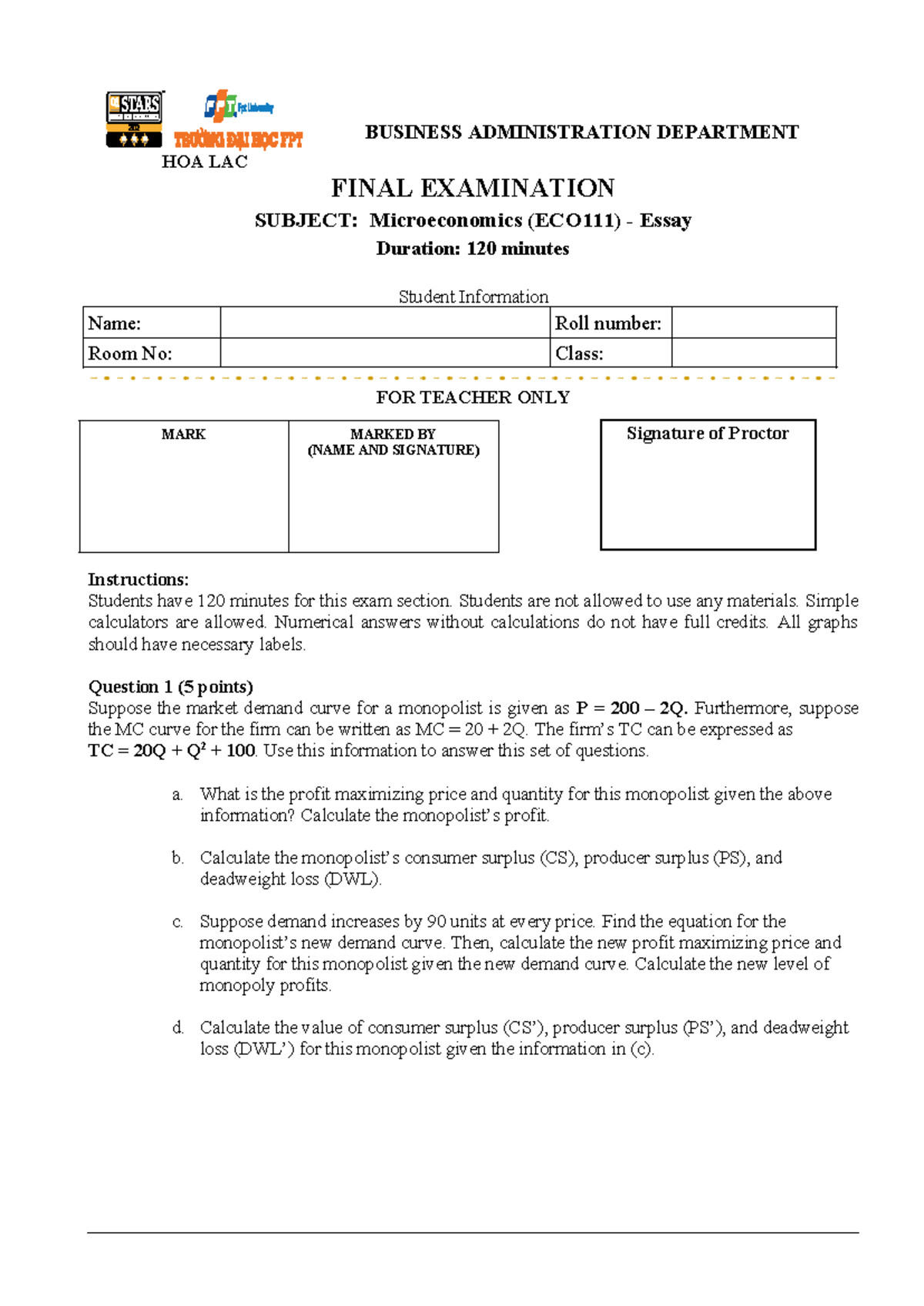 ECO111 Final Exam: Microeconomics Essay by Nguyen-Thanh-Tam - Studocu