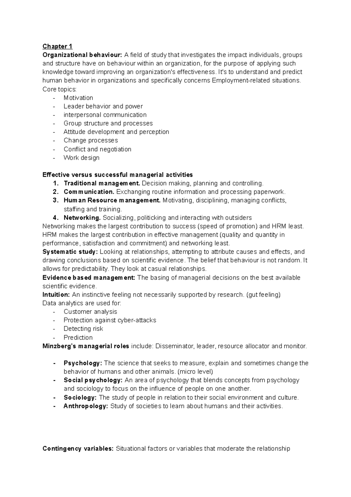 OB 101: Organizational Behaviour Chapter Notes and Insights - Studeersnel
