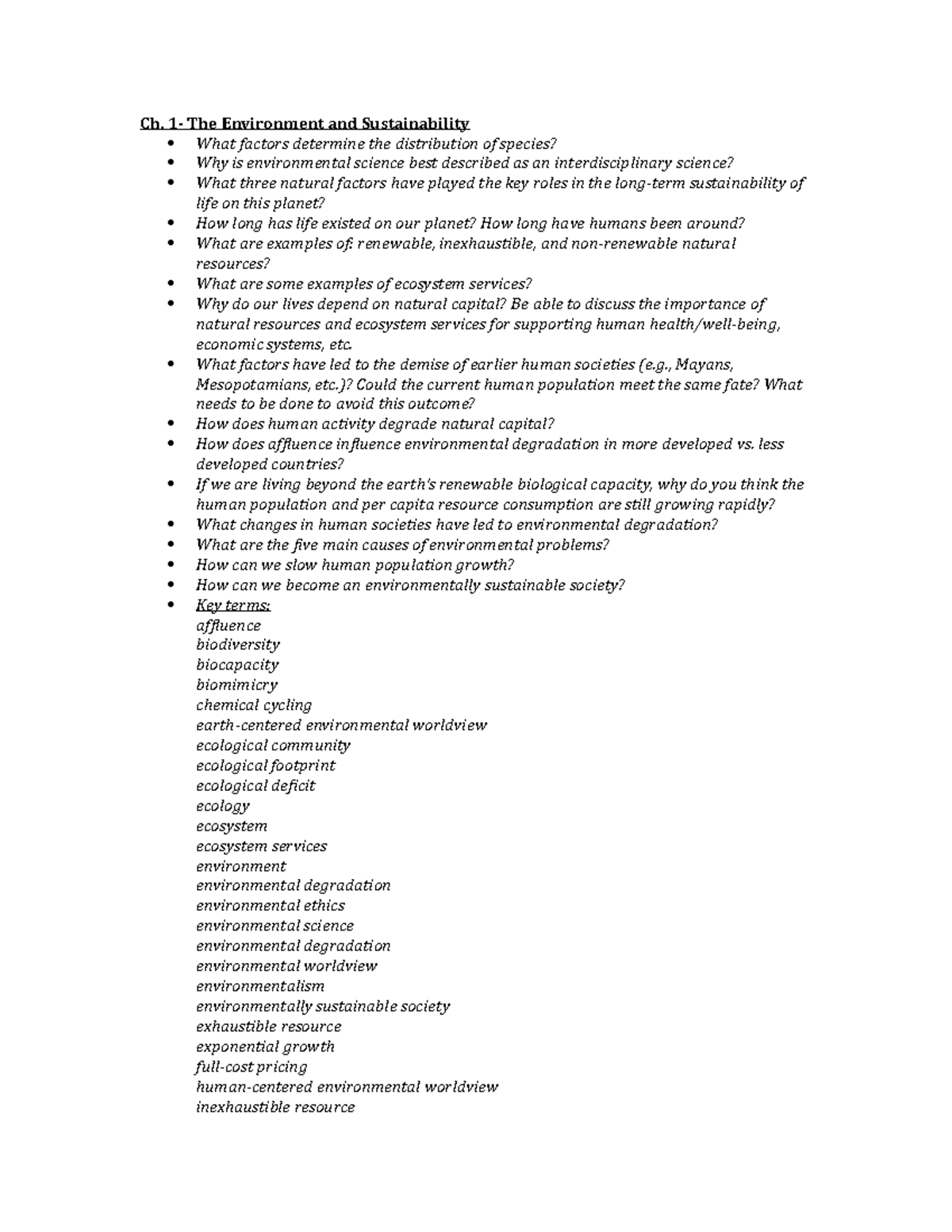 ENVI 101 Exam 1 Study Guide: Key Concepts and Term Reviews - Studocu